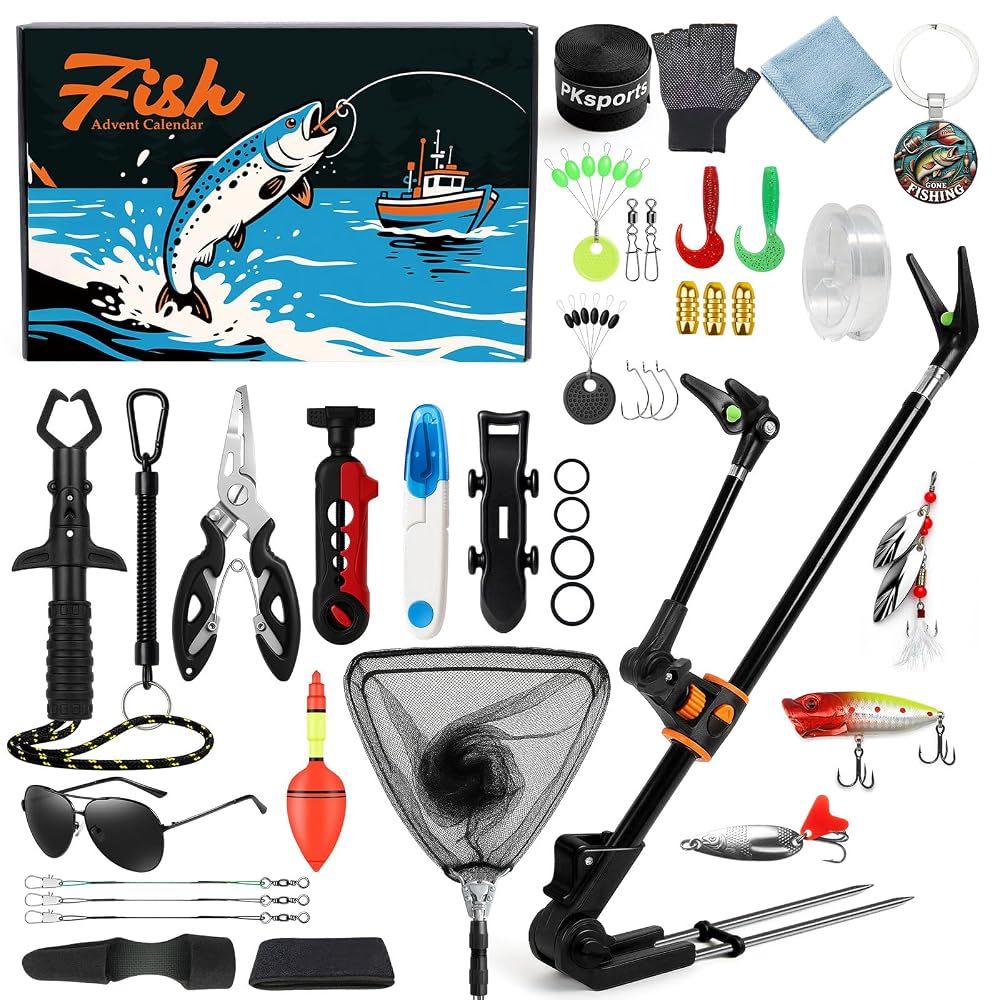 24-Day Fishing Advent Calendar - Ultimate Fishing Accessories Kit for Men & Teen Boys, Countdown to Christmas with Surprises for Fishing Enthusiasts