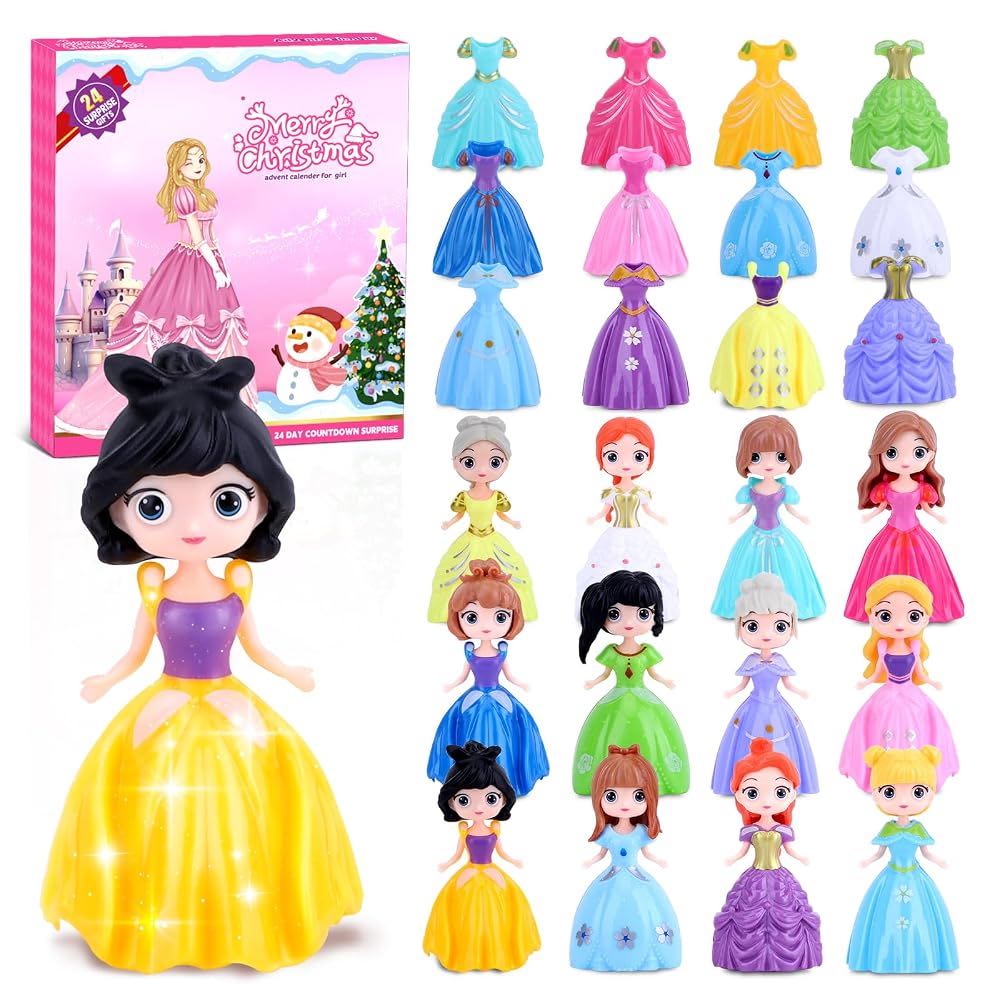 Princess Advent Calendar 24 Day Countdown Toy with Dress Up Clothes Perfect Christmas Gifts for Girls Aged 3 to 8 Interactive Play Set for Holiday Season Fun and Imagination