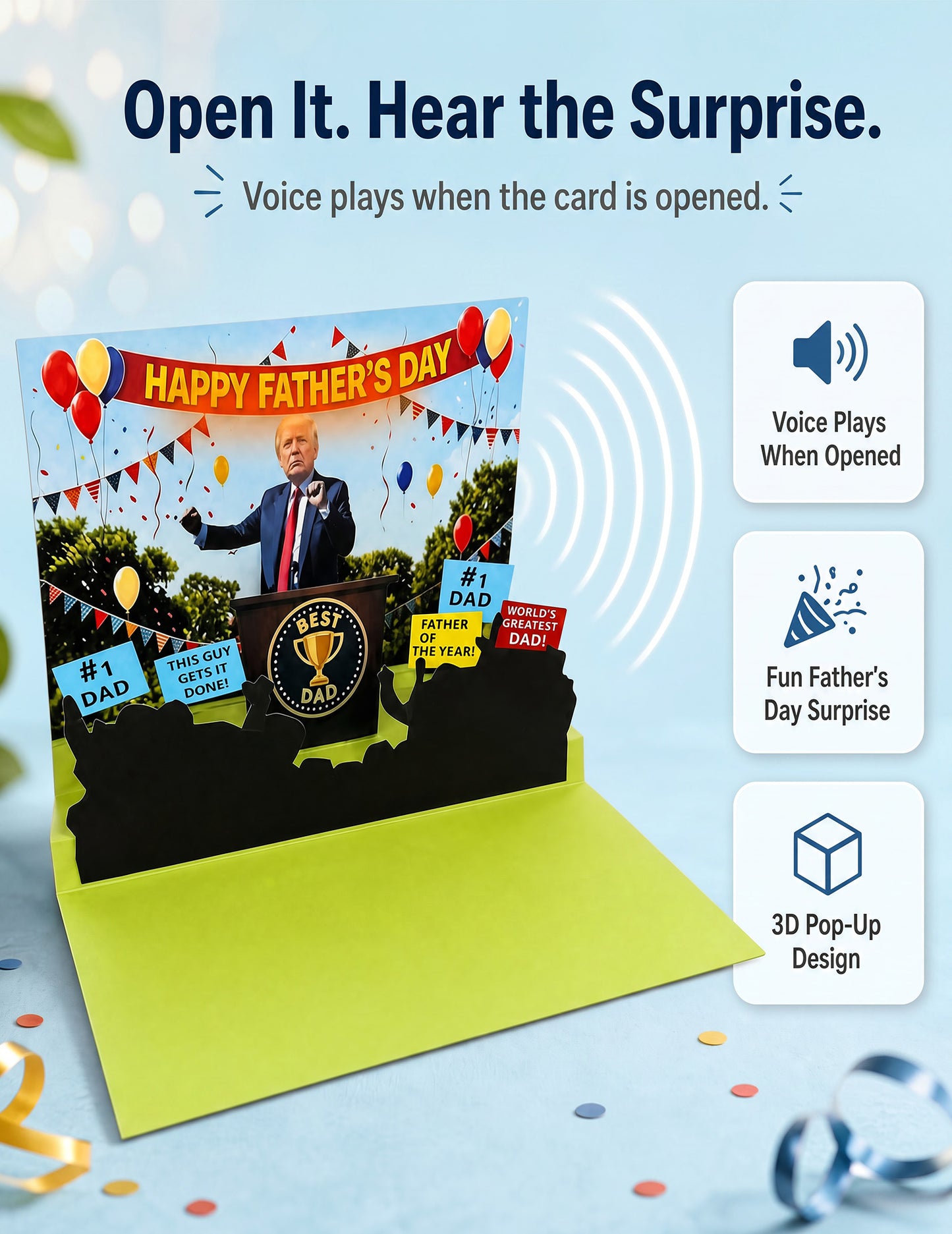 【Funny Father's Day】greeting card, a gift for dad,TalFunny Father's Day greeting card, a gift for dad,Talking Pop-Up Father's Day Card with Lights and Sounds, a unique gift for Father's Day celebration