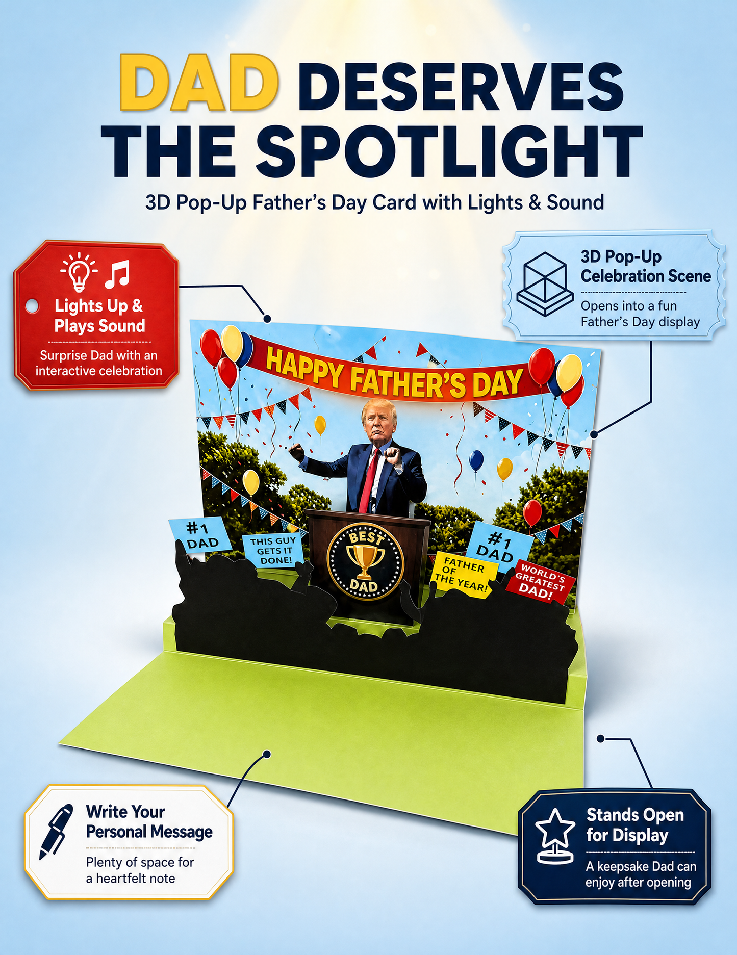 【Funny Father's Day】greeting card, a gift for dad,TalFunny Father's Day greeting card, a gift for dad,Talking Pop-Up Father's Day Card with Lights and Sounds, a unique gift for Father's Day celebration